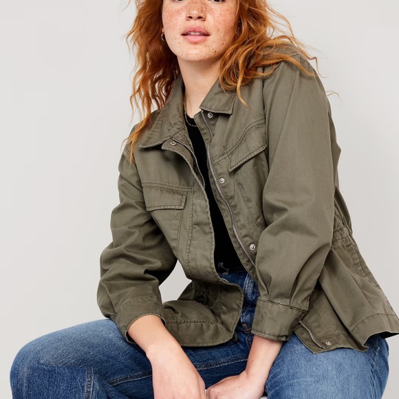 NWT OLD NAVY Cinched-Waist Utility Jacket Color: Stone Wall SIZE SMALL - Picture 3 of 5